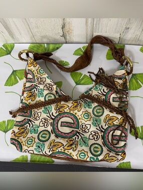 Boho Embellished Beaded Shoulder Bag with Brown Strap Tassels Dual Zipper